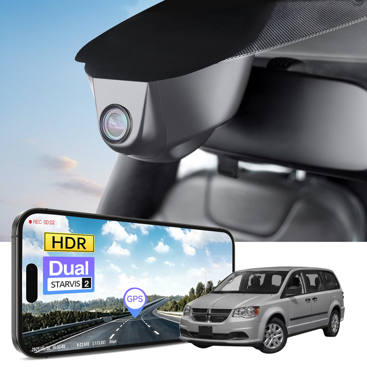 MANGOAL 4K STARVIS 2 Dash Cam (GPS Included) for Dodge Grand Caravan 2018–2020
