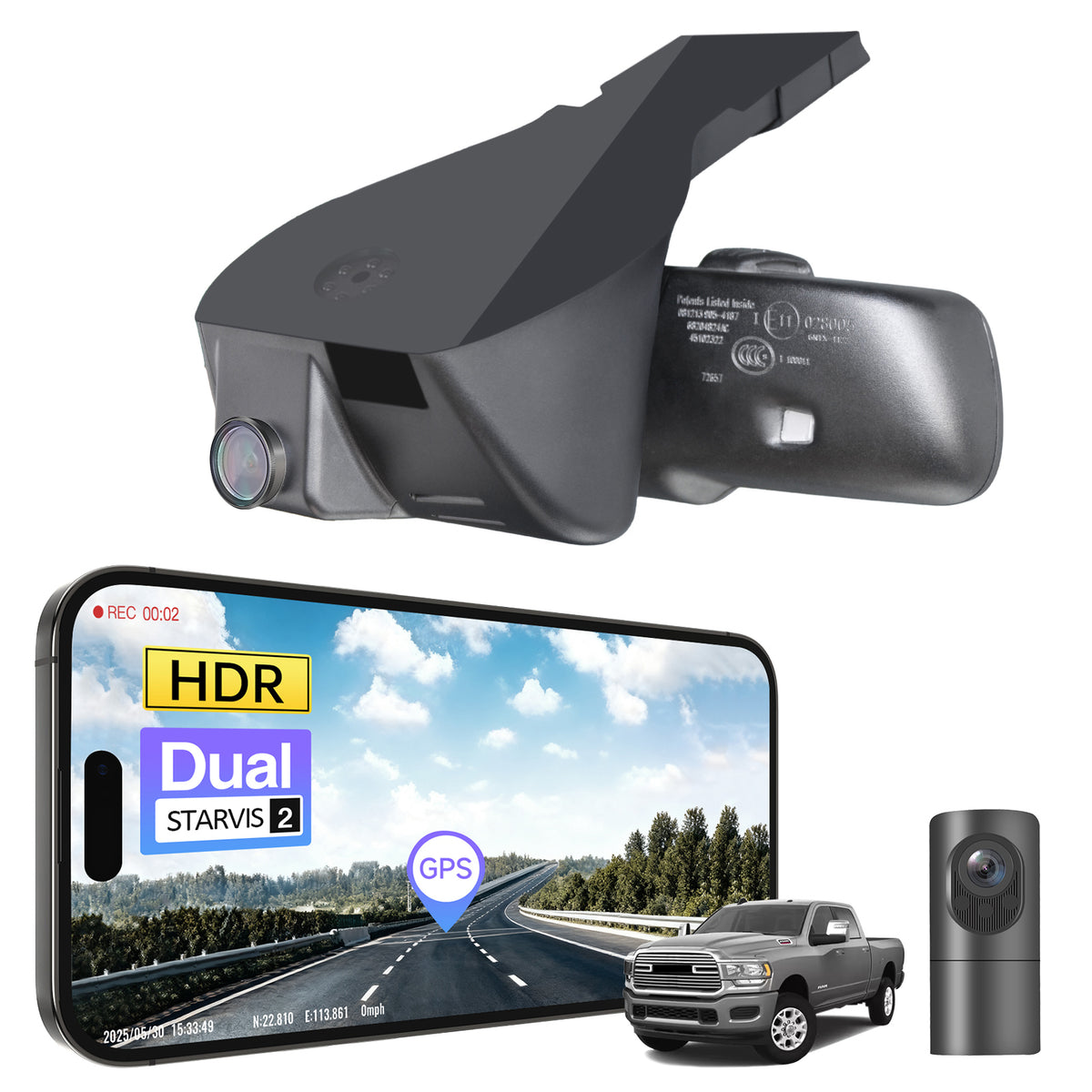 MANGOAL 4K STARVIS 2 Dash Cam (GPS Included) for Dodge Gen 5 RAM 1500/2500/3500, 1500 Classic Model D (LHD, Left-hand drive)