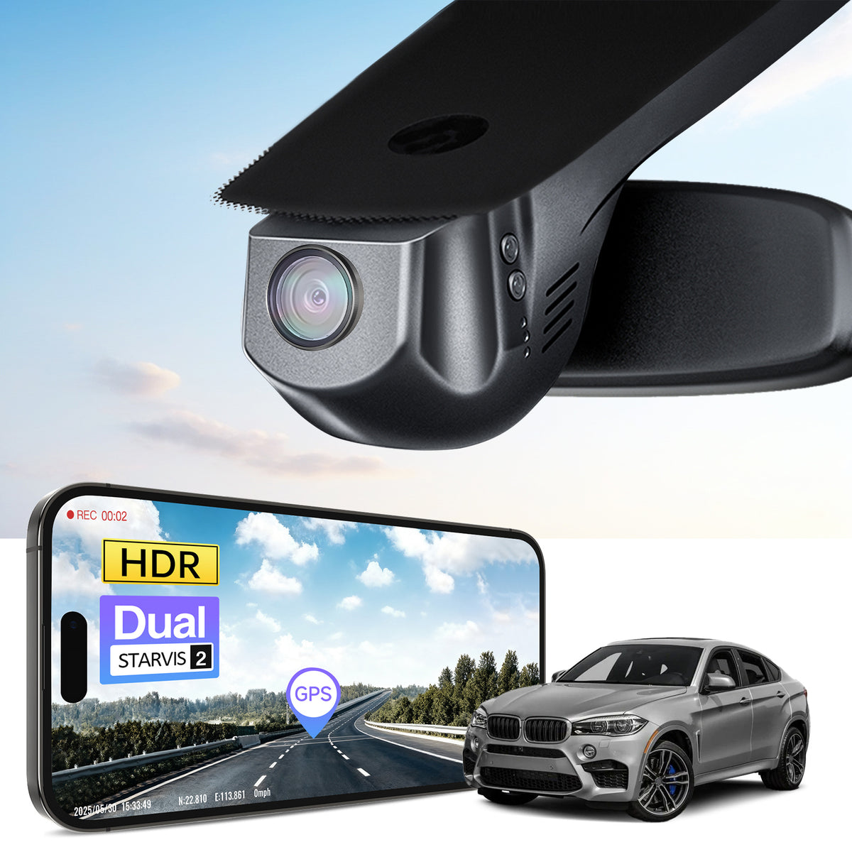 MANGOAL 4K STARVIS 2 Dash Cam (GPS Included) for BMW X6 Gen2 F16 2015–2019(Model A)