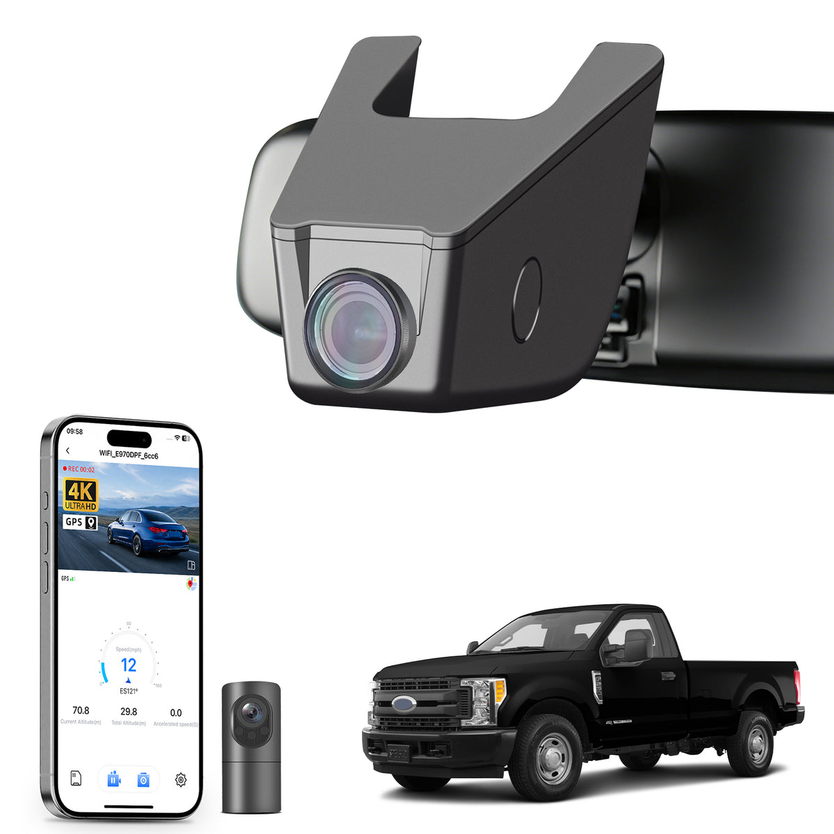 MANGOAL 4K STARVIS 2 Dash Cam (GPS Included) for Ford F150 2013–2017, F250 F350 F450 2015–2019 (A)