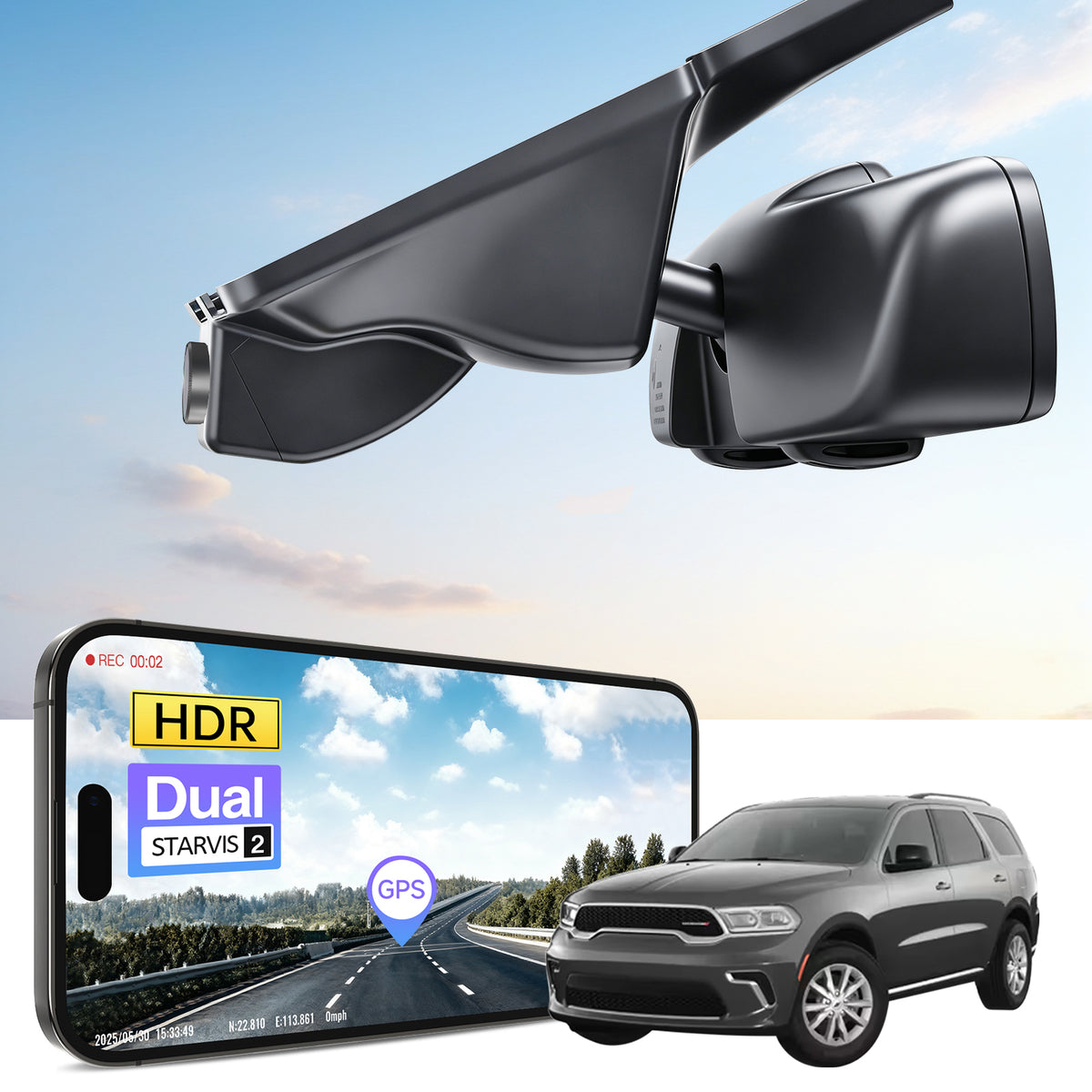 MANGOAL 4K STARVIS 2 Dash Cam (GPS Included) for Dodge Durango 2016–2026 Model C (LHD, Left-hand drive)