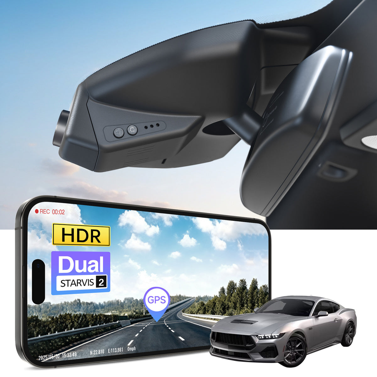 MANGOAL 4K STARVIS 2 Dash Cam (GPS Included) for Ford Mustang S550 2020–2023 Model A (LHD, Left-hand drive)