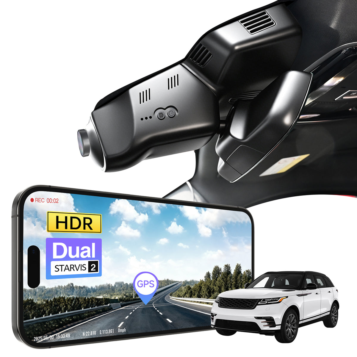 MANGOAL 4K STARVIS 2 Dash Cam (GPS Included) for Land Rover Range Roverr Velar L560 2018–2020(Model A)