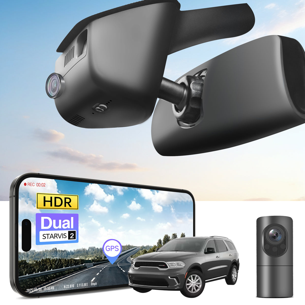 MANGOAL 4K STARVIS 2 Dash Cam (GPS Included) for Dodge Durango 2016–2026 (Model A)