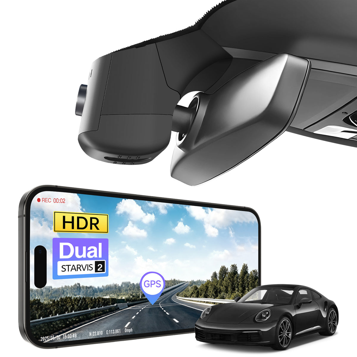 MANGOAL 4K STARVIS 2 Dash Cam (GPS Included) for Porsche 911 2025 2026(Model C)
