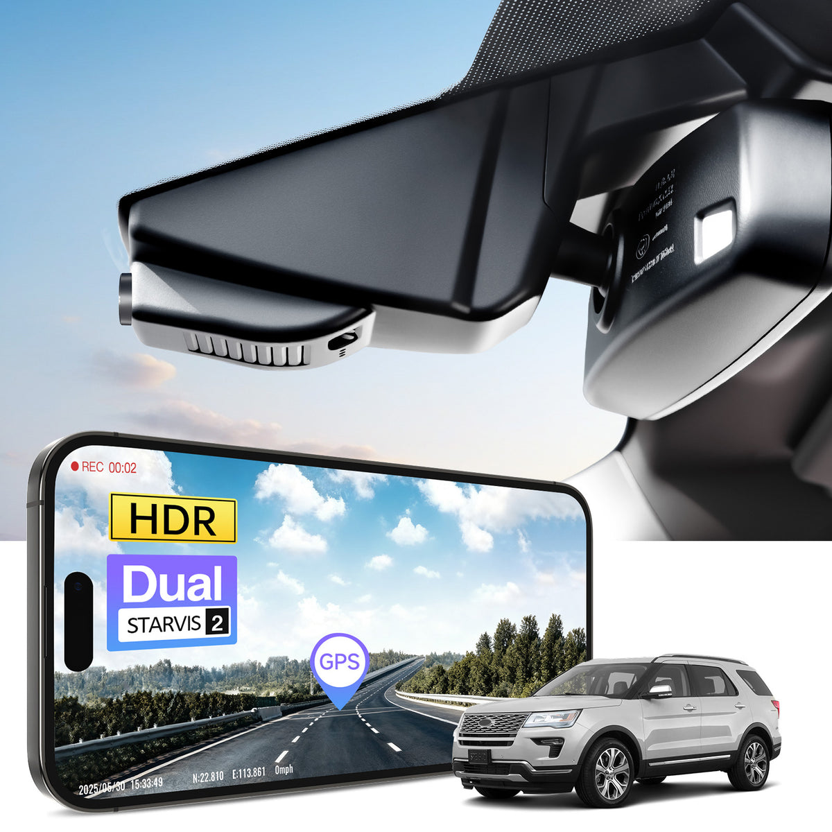 MANGOAL 4K STARVIS 2 Dash Cam (GPS Included) for Ford Explorer U502 Explorer & Taurus Model C (LHD, Left-hand drive)