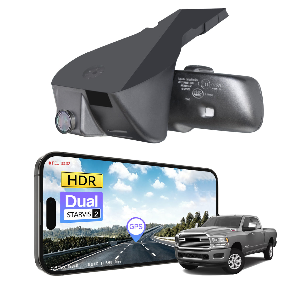 MANGOAL 4K STARVIS 2 Dash Cam (GPS Included) for Dodge Gen 5 RAM 1500/2500/3500, 1500 Classic Model D (LHD, Left-hand drive)