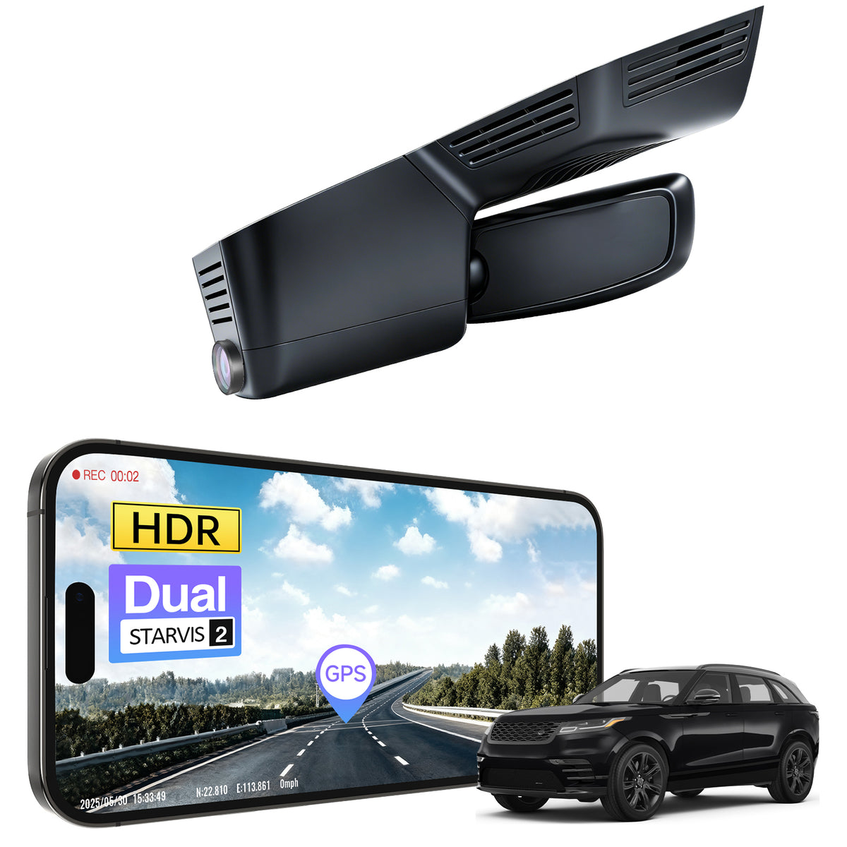 MANGOAL 4K STARVIS 2 Dash Cam (GPS Included) for Land Rover Range Roverr Velar L560 Facelift 2021–2026(Model B)