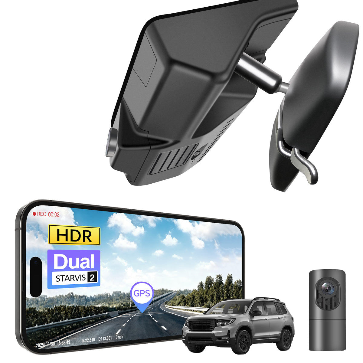MANGOAL 4K STARVIS 2 Dash Cam (GPS Included) for Honda Pilot & Passport & Ridgeline Model A (LHD, Left-hand drive)