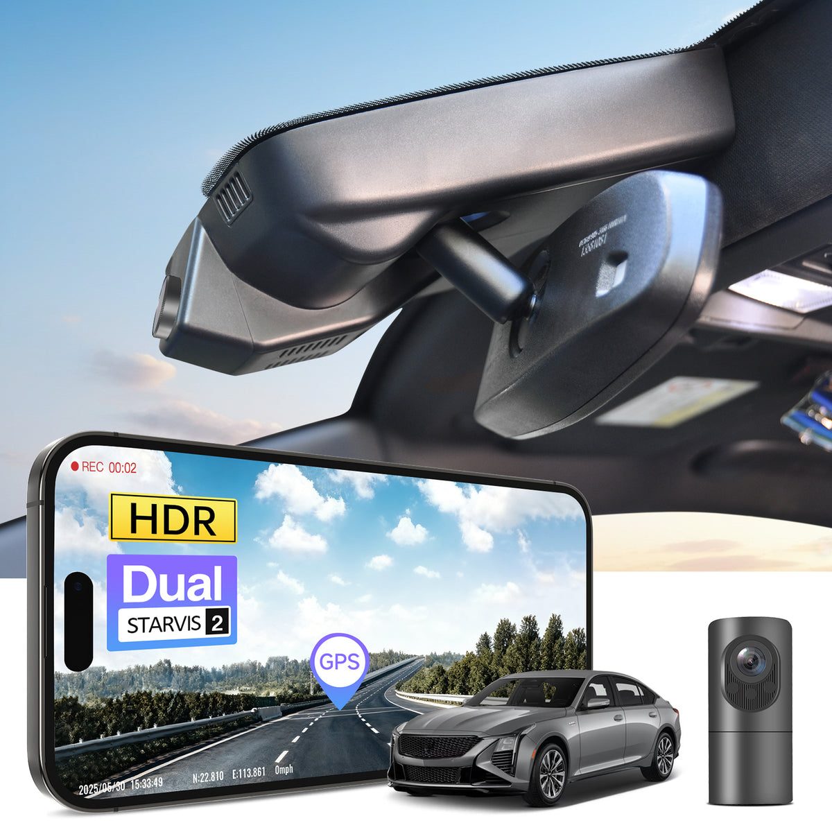 MANGOAL 4K STARVIS 2 Dash Cam (GPS Included) for Cadillac CT5/CT5 V 2020-2024 (Model A)
