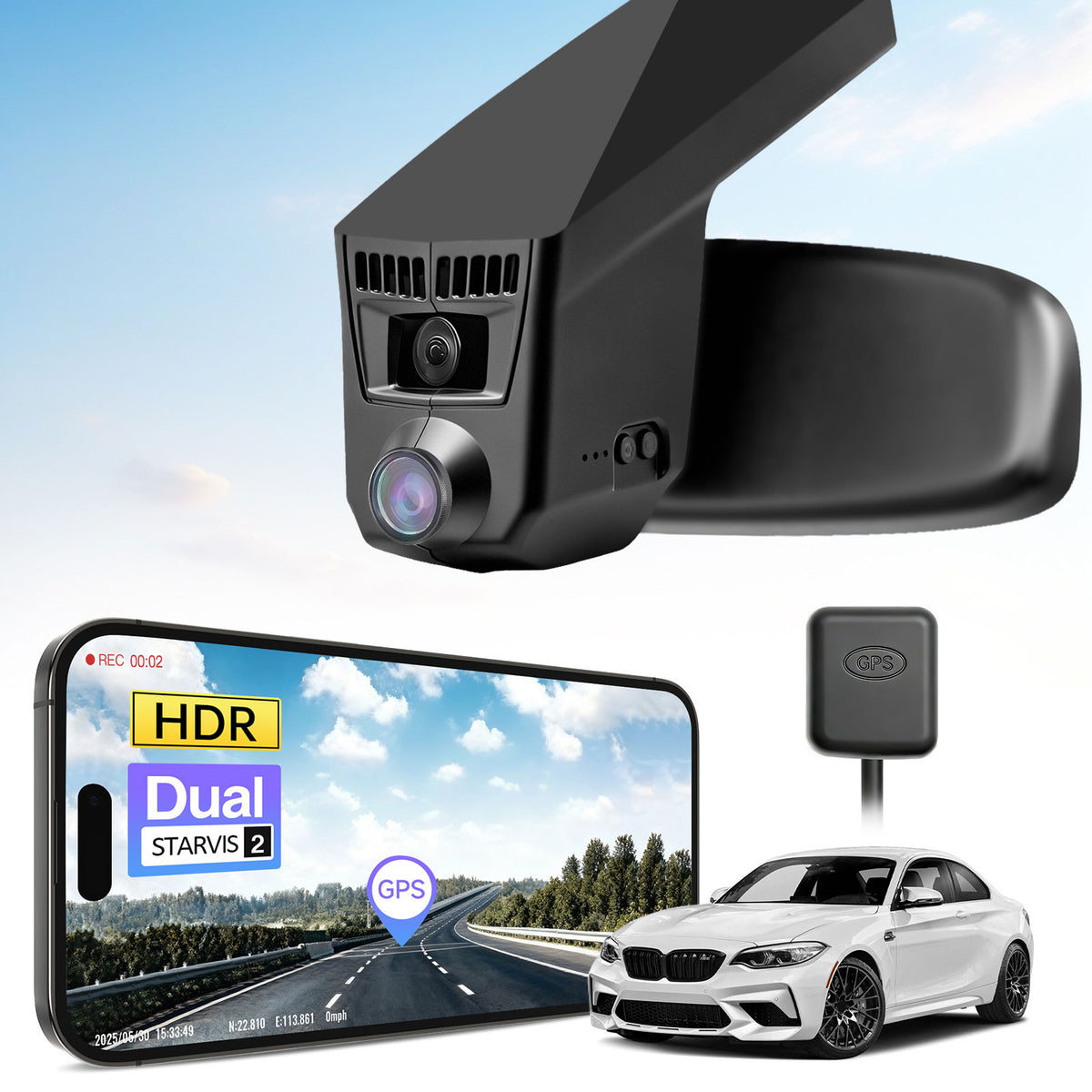 MANGOAL 4K STARVIS 2 Dash Cam (GPS Included) for BMW 2 Series Coupé Convertible F22 F23 G42 Active Tourer Gran Tourer F45 F46 U06 Gran Coupé F44 M2 F87(Model C)
