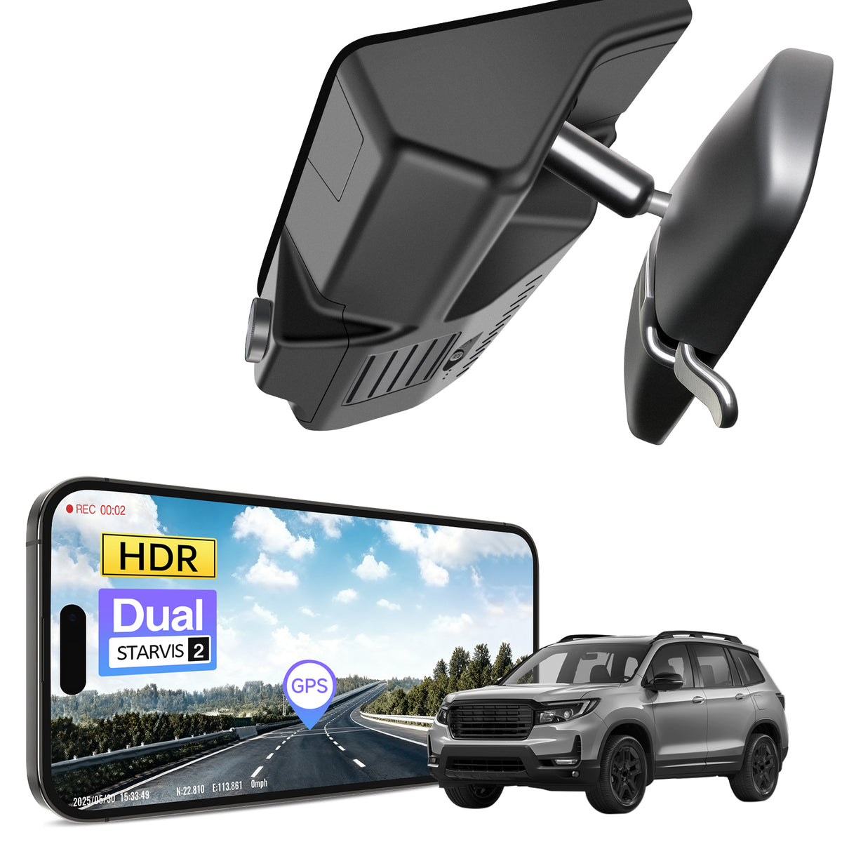 MANGOAL 4K STARVIS 2 Dash Cam (GPS Included) for Honda Pilot & Passport & Ridgeline Model A (LHD, Left-hand drive)