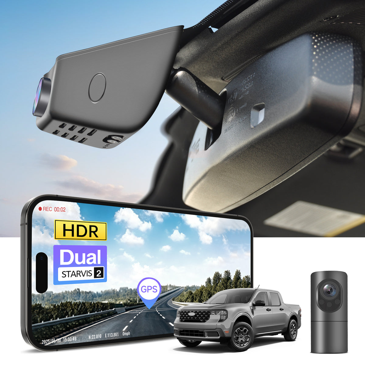 MANGOAL 4K STARVIS 2 Dash Cam (GPS Included) for Ford 1st Gen Maverick 2025 2026(Model B)
