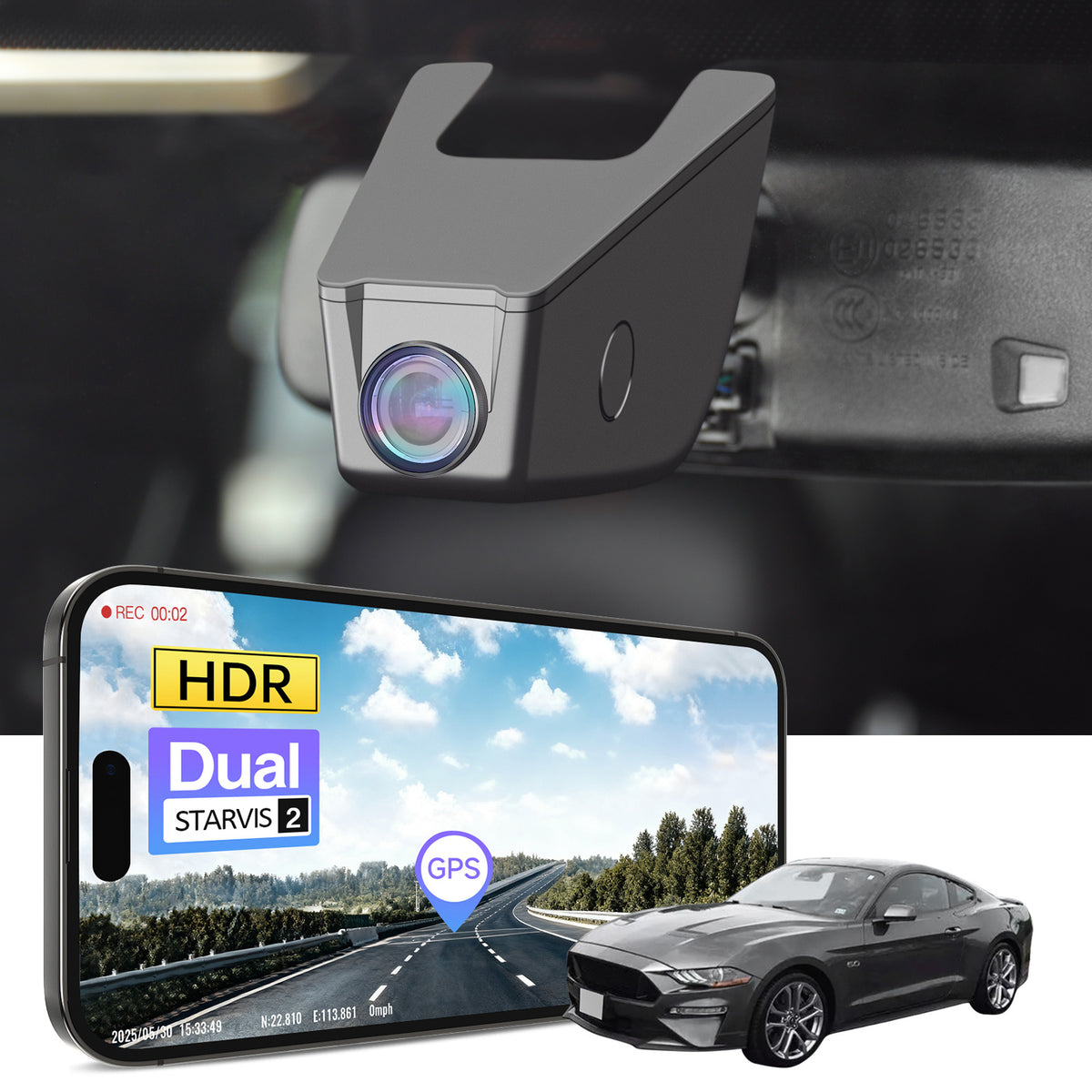 MANGOAL 4K STARVIS 2 Dash Cam (GPS Included) for Ford Mustang S550 2015–2021(Model B)