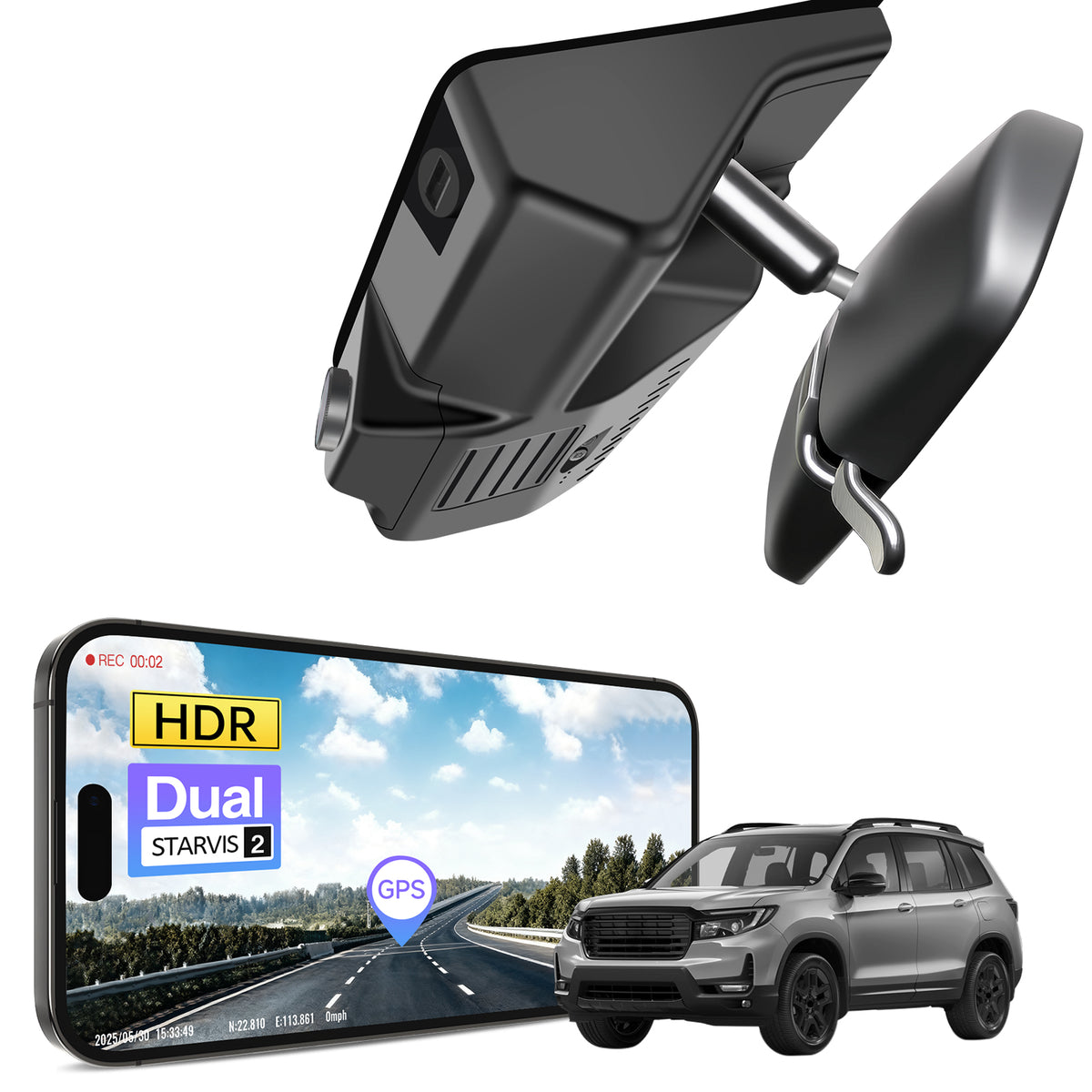MANGOAL 4K STARVIS 2 Dash Cam (GPS Included) for Honda Pilot & Passport & Ridgeline Model B (LHD, Left-hand drive)