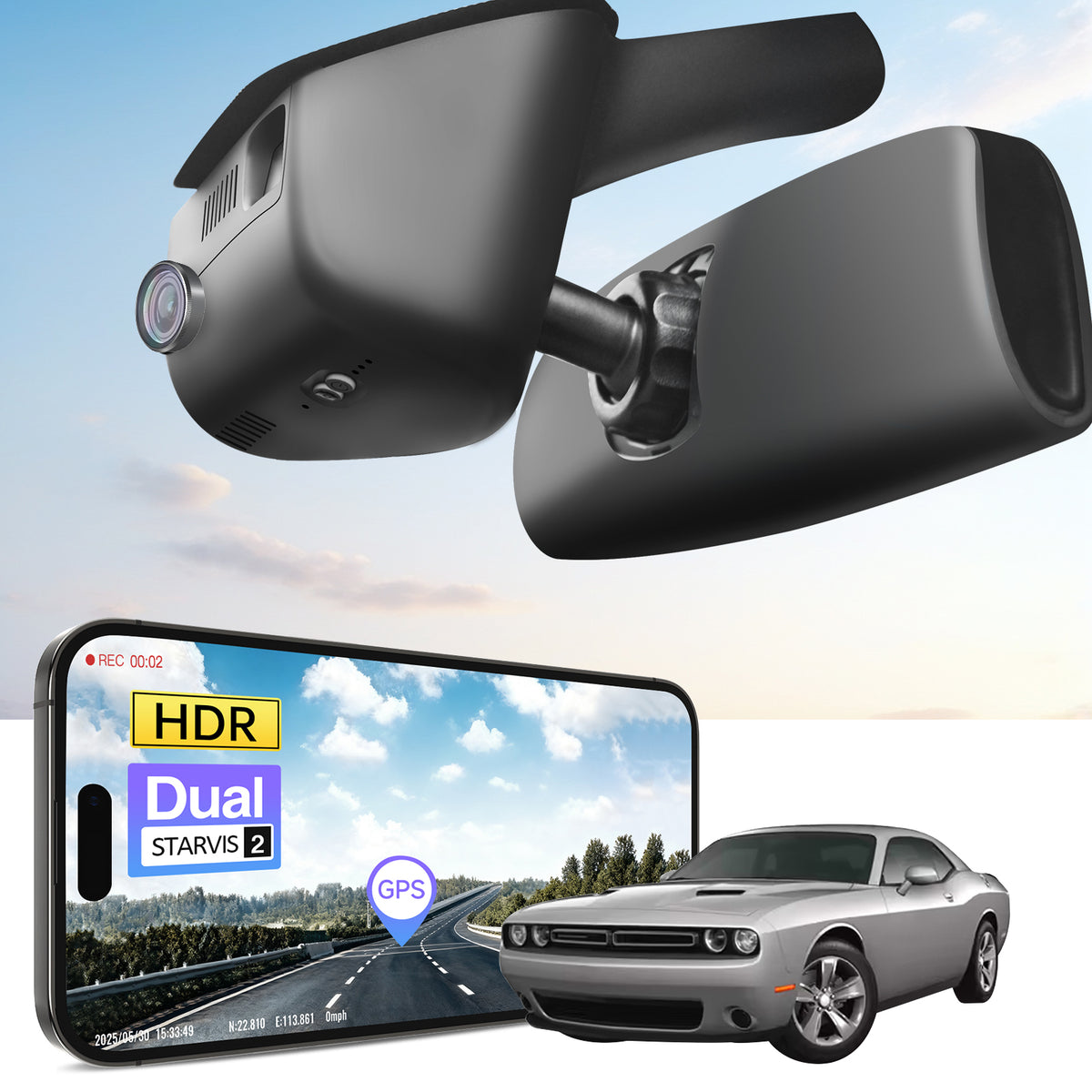 MANGOAL 4K STARVIS 2 Dash Cam (GPS Included) for Dodge Challenger 2015–2023(Model A)