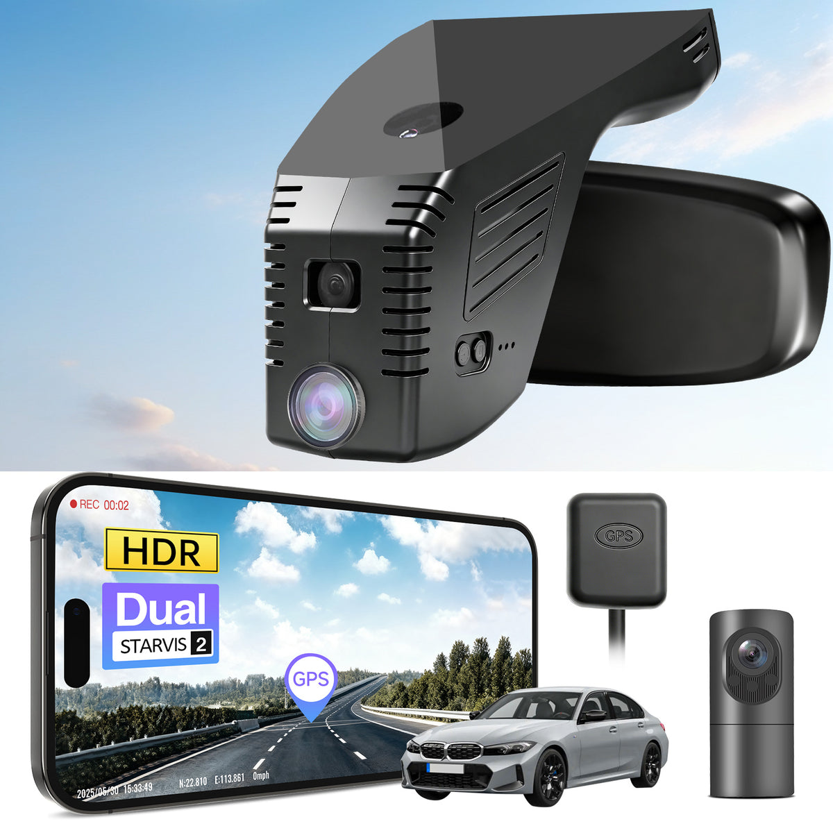 MANGOAL 4K STARVIS 2 Dash Cam (GPS Included) for BMW 3-Series Gen7 G20 G21 G28 2020–2027 Select 2019 M3 G80 G81(Model A)