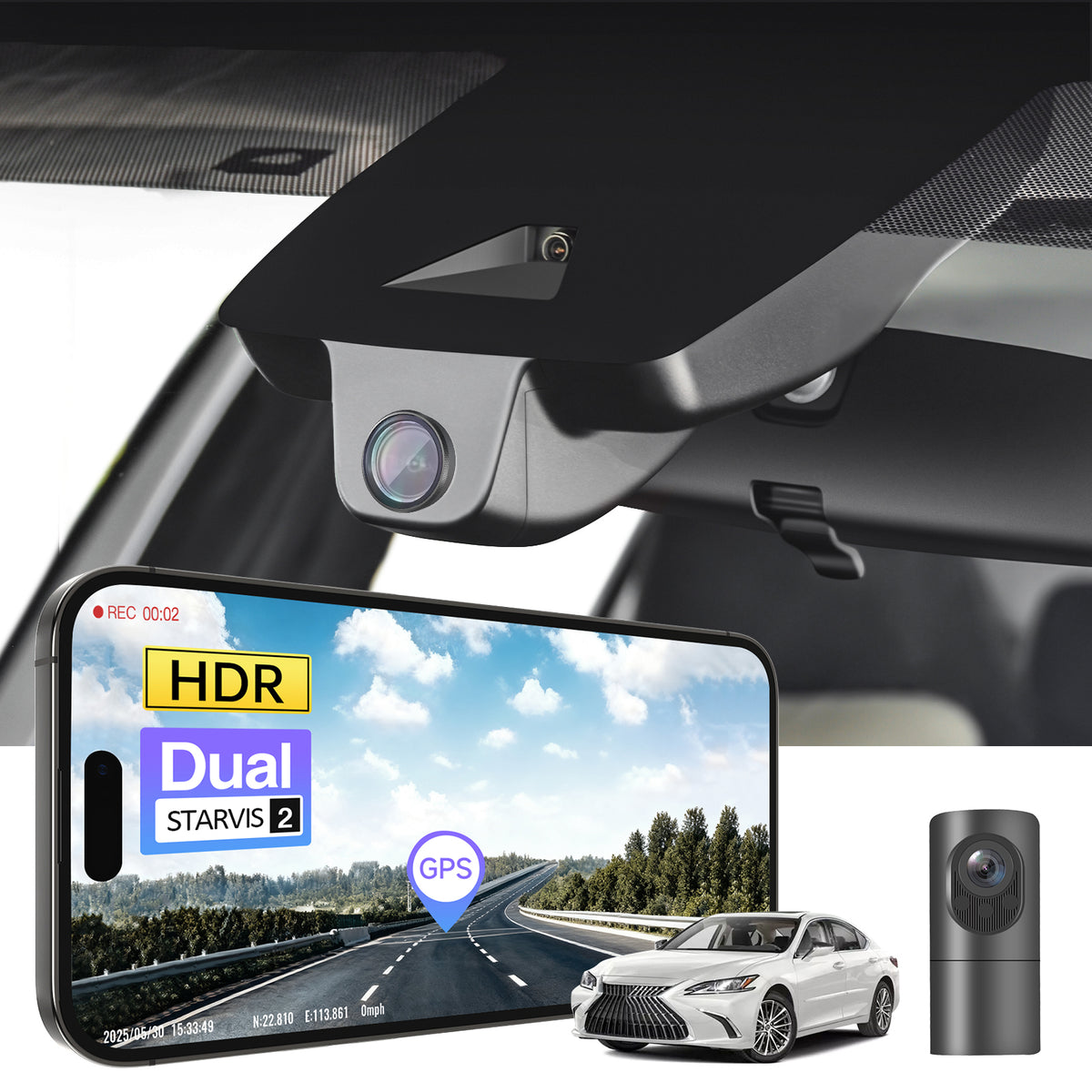 MANGOAL 4K STARVIS 2 Dash Cam (GPS Included) for Lexus ES 2019–2025 (Model B)