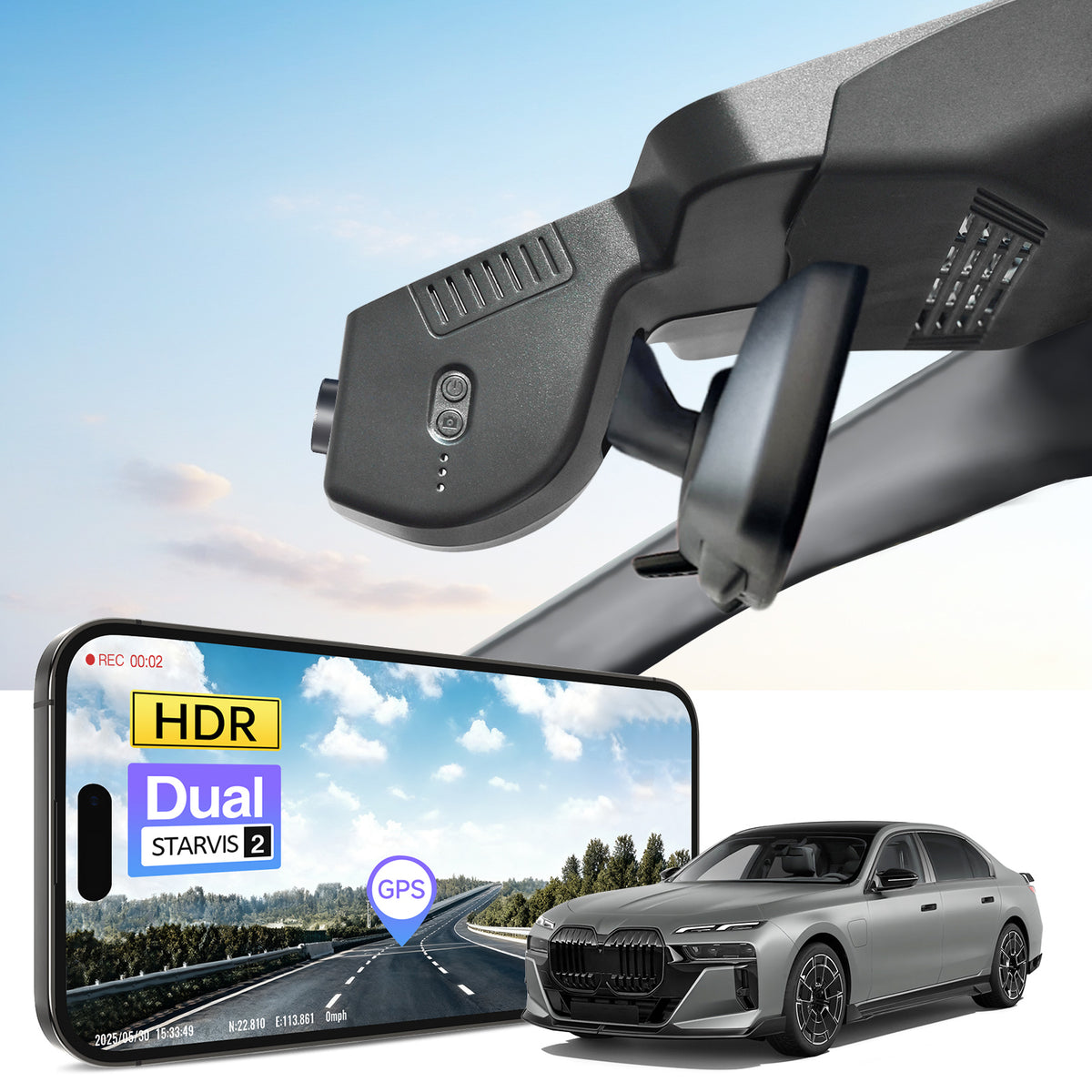 MANGOAL 4K STARVIS 2 Dash Cam (GPS Included) for BMW 7 Series Gen7 G70 G73 2023–2025 (Model B)