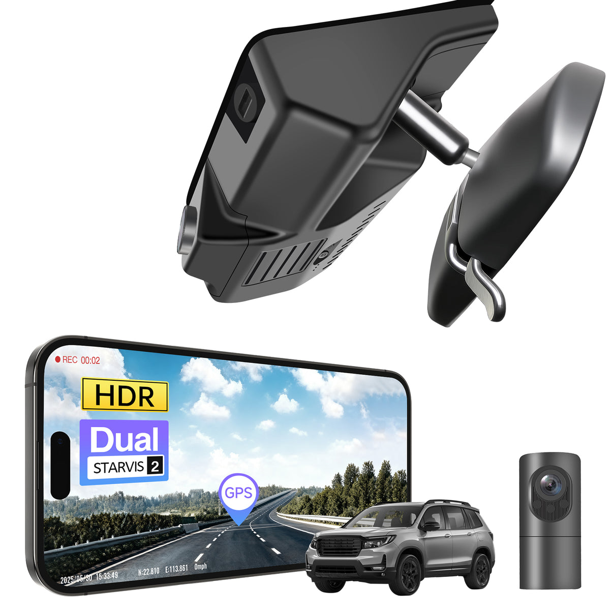 MANGOAL 4K STARVIS 2 Dash Cam (GPS Included) for Honda Pilot & Passport & Ridgeline Model B (LHD, Left-hand drive)