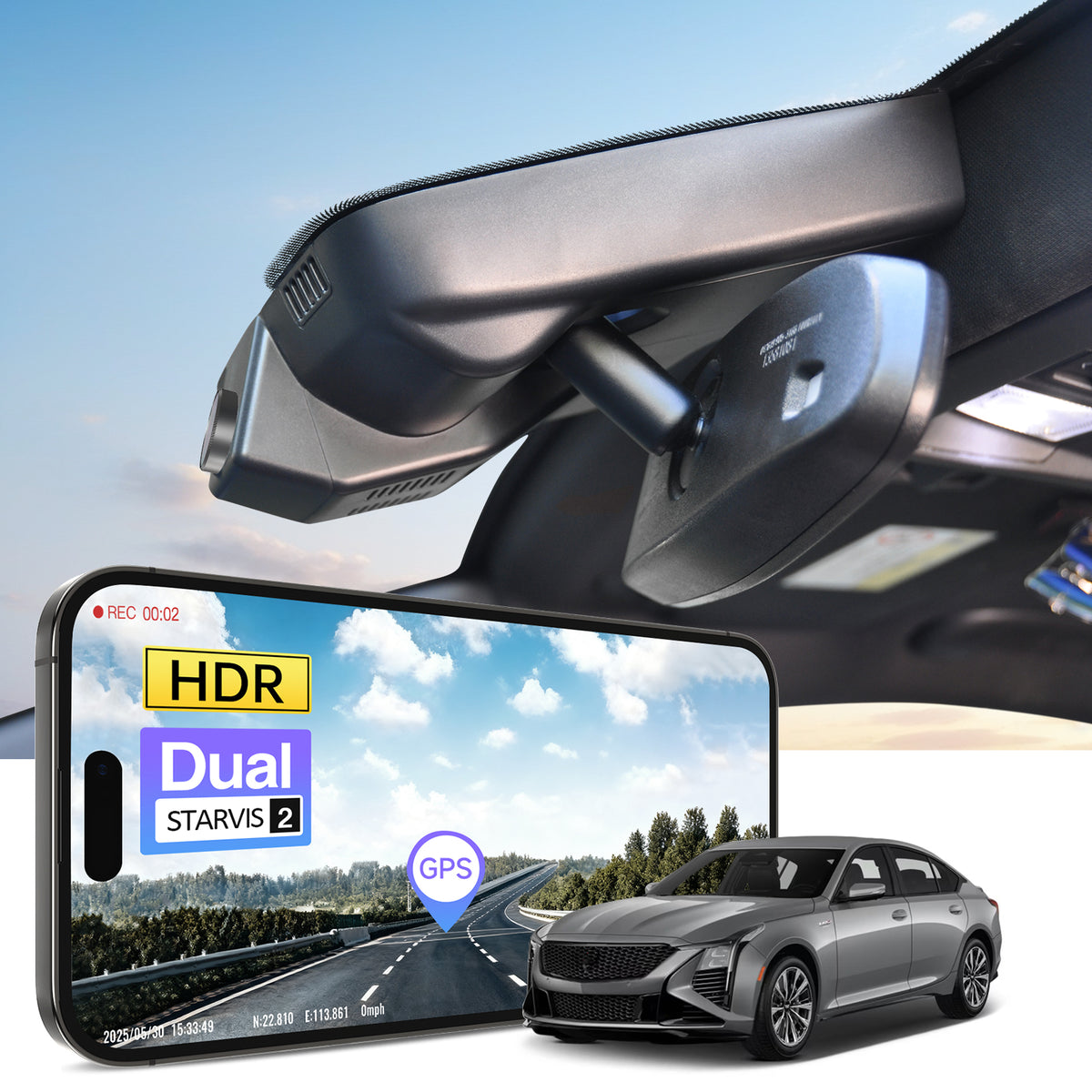 MANGOAL 4K STARVIS 2 Dash Cam (GPS Included) for Cadillac CT5/CT5 V 2020-2024 (Model A)