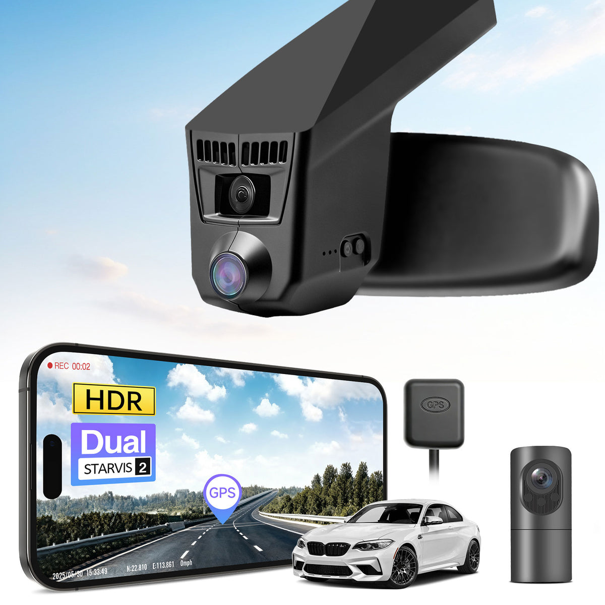 MANGOAL 4K STARVIS 2 Dash Cam (GPS Included) for BMW 2 Series Coupé Convertible F22 F23 G42 Active Tourer Gran Tourer F45 F46 U06 Gran Coupé F44 M2 F87(Model C)