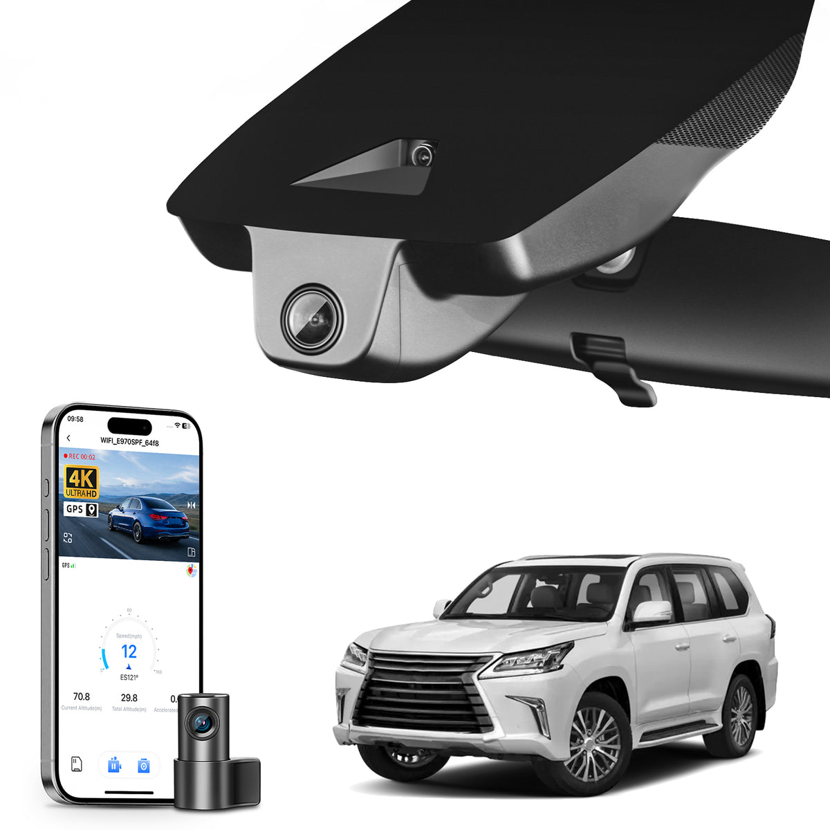 MANGOAL HDR Dash Cam STARVIS 2 for Lexus LX570 2017-2021(J200, Gen3)(Model A)