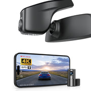 2 channel dash cam with dual STARVIS 2, features smartphone app control, 4K Ultra HD recording, GPS tracking, and Volkswagen Arteon Coupe models in the background.  