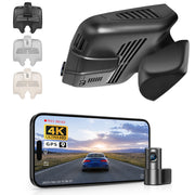 2 channel dash cam with dual STARVIS 2, features smartphone app control, 4K Ultra HD recording, GPS tracking, and Benz C-Class Gen4 in the background. 