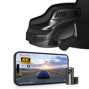 2 channel dash cam with dual STARVIS 2, features smartphone app control, 4K Ultra HD recording, GPS tracking, and Benz GLB models in the background. 