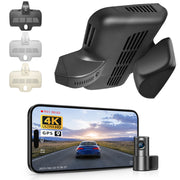 2 channel dash cam with dual STARVIS 2, features smartphone app control, 4K Ultra HD recording, GPS tracking, and Benz C-Class Gen4 in the background. 