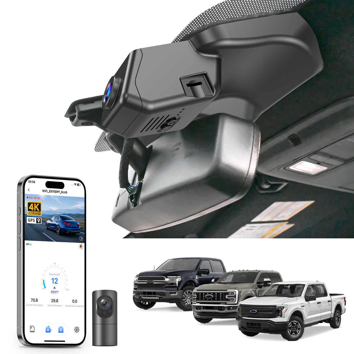 MANGOAL 4K STARVIS 2 Dash Cam (GPS Included) for Ford F150 2021–2026, F250 F350 F450 2023–2026(D)