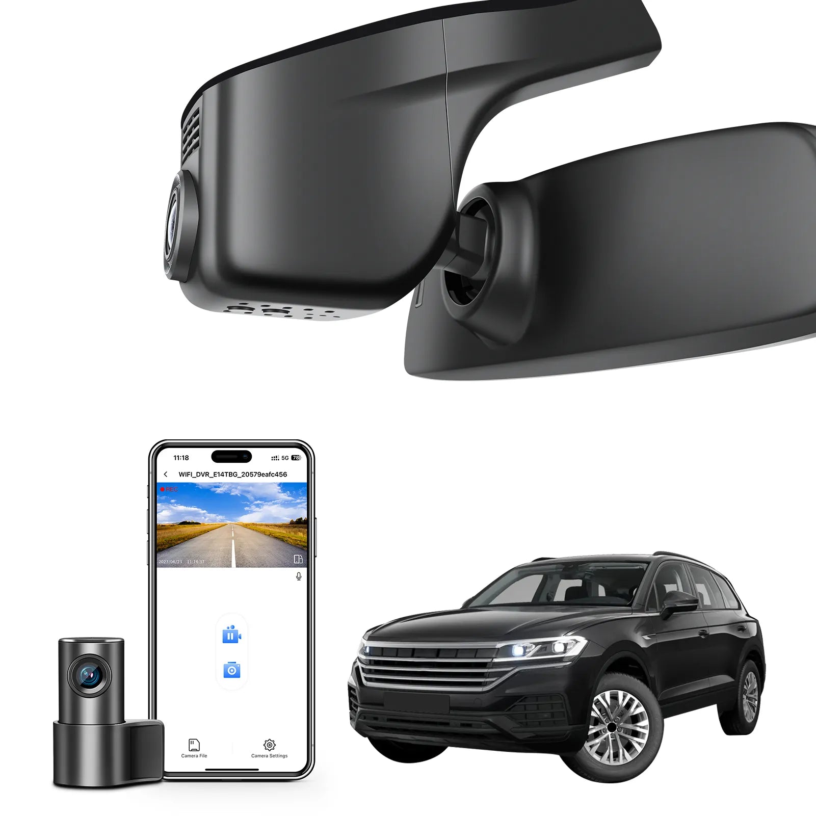 Mangoal Front 4K & Rear 2K HDR Dash Cam, Dual STARVIS 2,  for Volkswagen Touareg 2019-2025 (Model A Black)