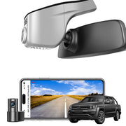 2 channel dash cam with dual STARVIS 2, features smartphone app control, 4K Ultra HD recording, GPS tracking, and Volkswagen Amarok Pickup models in the background.  