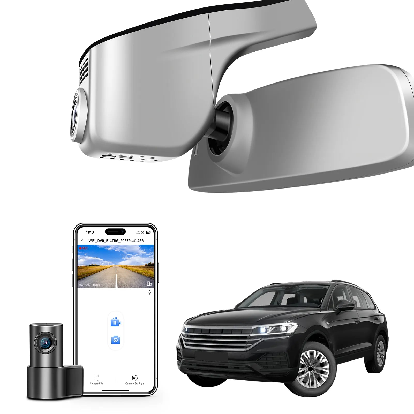 Mangoal Front 4K & Rear 2K HDR Dash Cam, Dual STARVIS 2,  for Volkswagen Touareg 2019-2025 (Model A Gray)