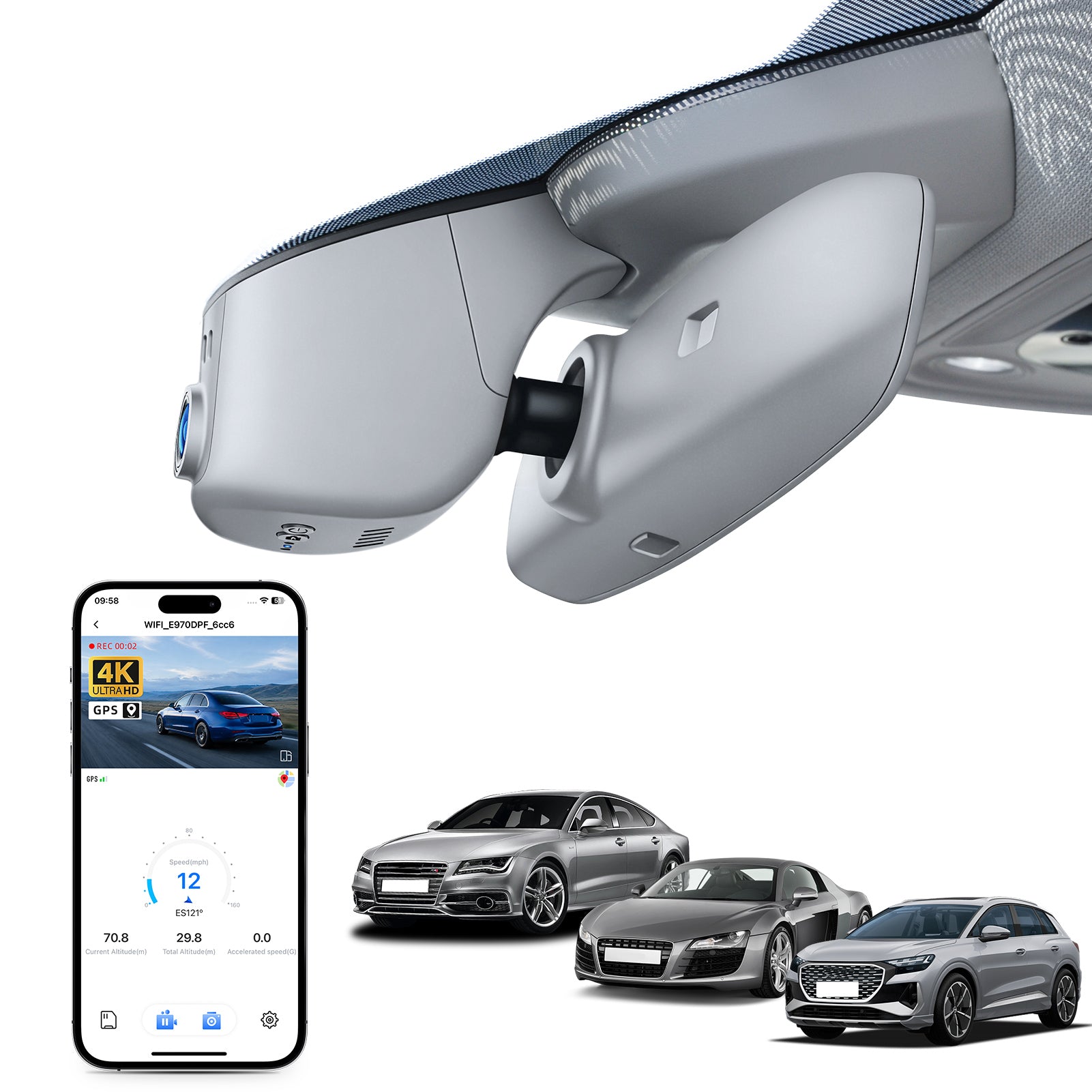 Mangoal Front 4K HDR Dash Cam STARVIS 2 for Audi Series (Model A Gray)