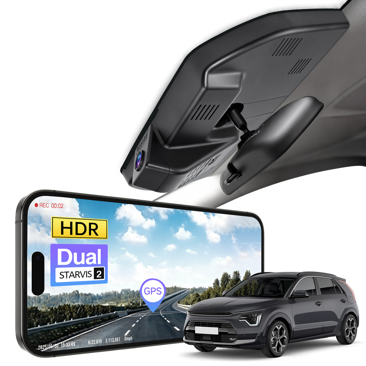 MANGOAL 4K STARVIS 2 Dash Cam (GPS Included) for Kia NIRO & NIRO EV 2023–2026 (Part No#AT100)