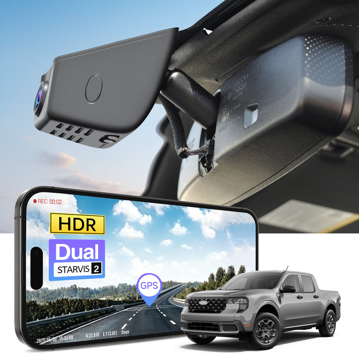 MANGOAL HDR Dash Cam STARVIS 2 for Ford 1st Gen Maverick 2025 2026(Model B)