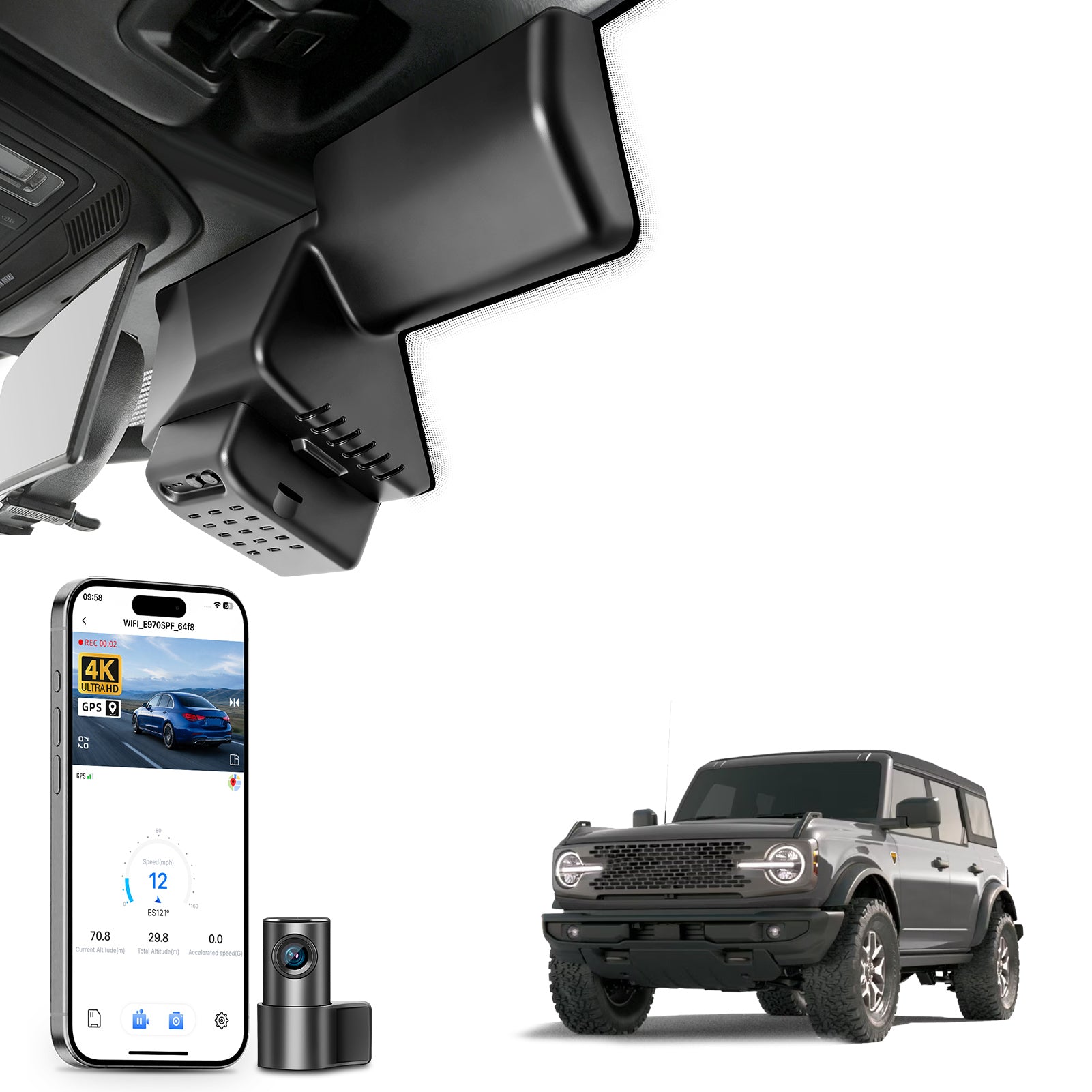 Mangoal Dash Cam for Ford Bronco 2025 2026 (Model B)