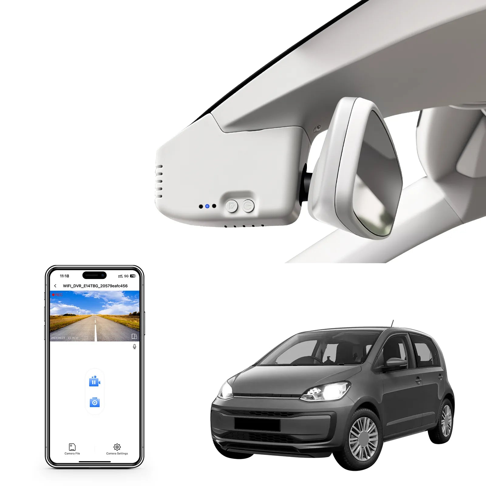 Mangoal Front 4K HDR Dash Cam STARVIS 2 for Volkswagen up! & e-up! 2017-2024(Model B Gray)