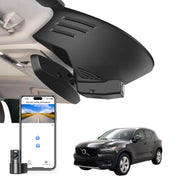 2 channel dash cam with dual STARVIS 2, features smartphone app control, 4K Ultra HD recording, GPS tracking, and Volvo XC40 SUV in the background.  