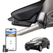 2 channel dash cam with dual STARVIS 2, features smartphone app control, 4K Ultra HD recording, GPS tracking, and Volvo XC60 SUV in the background.  