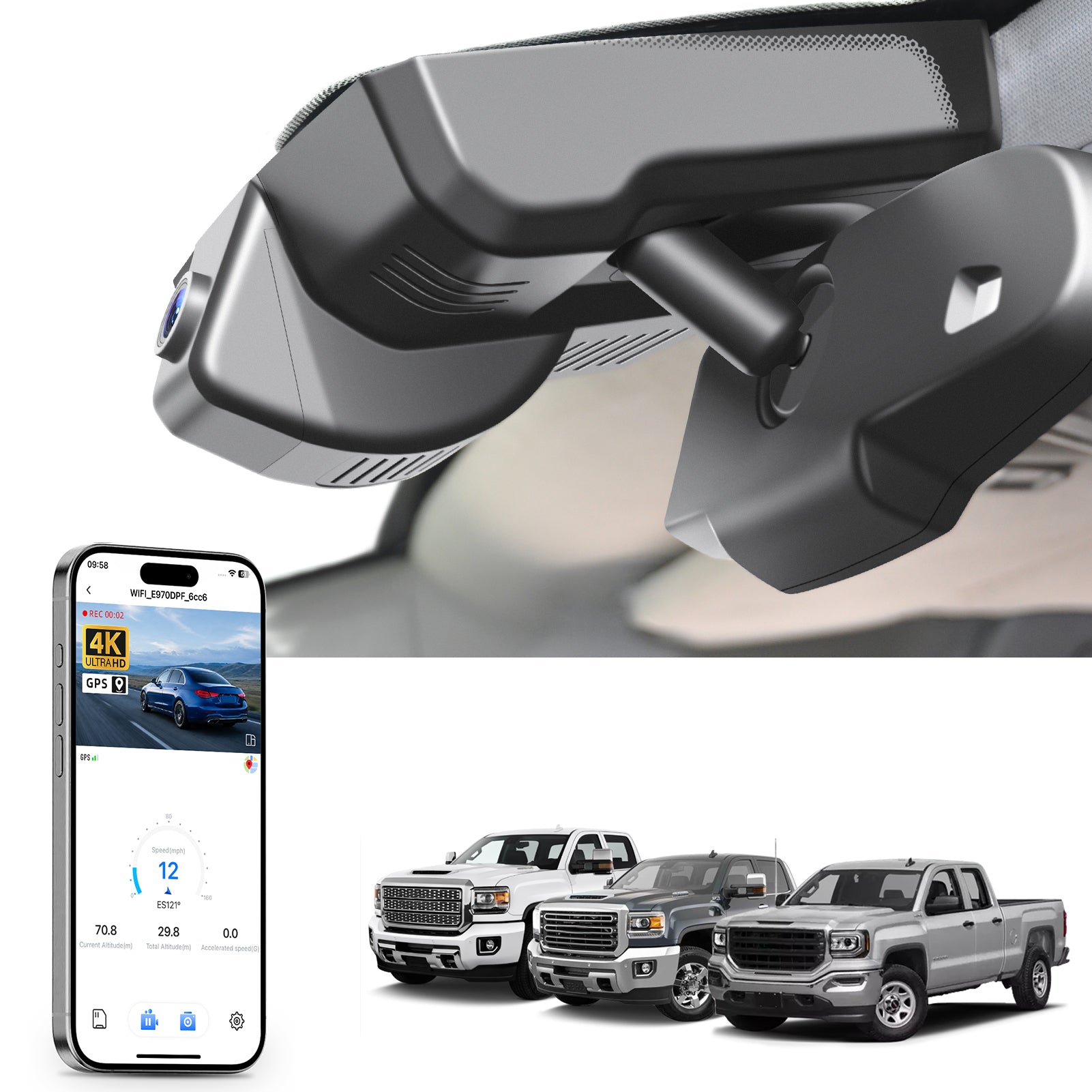 Mangoal Front 4K HDR Dash Cam STARVIS 2 for GMC Sierra 1500 2014-2018, 2500 HD/3500 HD 2015-2019 (Model D)