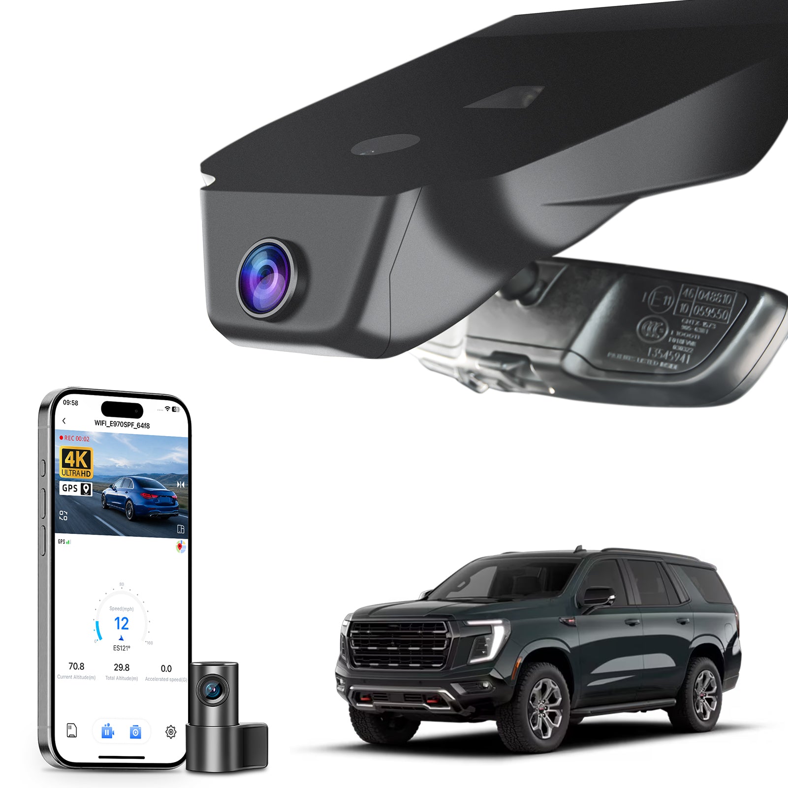 Mangoal Front 4K & Rear 2K HDR Dash Cam, Dual STARVIS 2, for GMC Yukon, Yukon XL 2023-2026 (Model A)