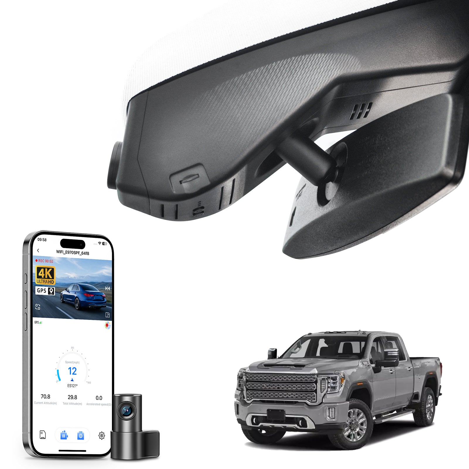 Mangoal Front 4K & Rear 2K HDR Dash Cam, Dual STARVIS 2 for GMC Sierra 1500/1500 LTD/ 2500HD/3500HD (Model A)