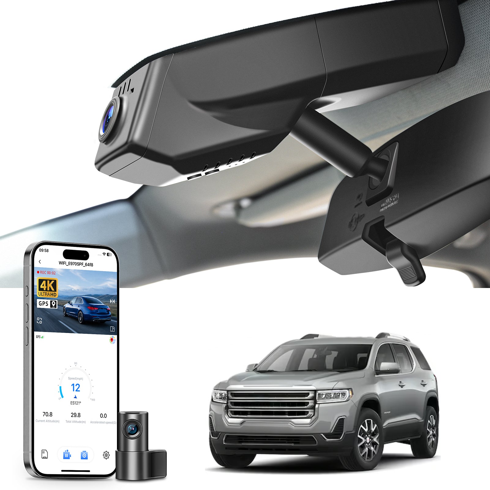 Mangoal Front 4K & Rear 2K HDR Dash Cam, Dual STARVIS 2, for GMC Acadia Gen2 2017-2023(Model B)