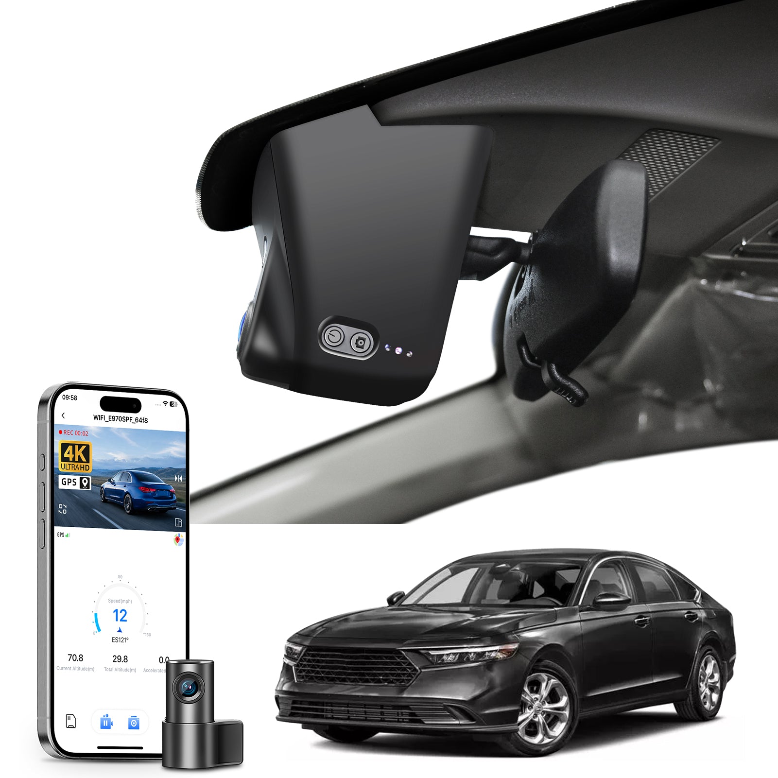 Mangoal Front 4K & Rear 2K HDR Dash Cam, Dual STARVIS 2 for Honda Accord Gen11 2023-2026 & Hybrid