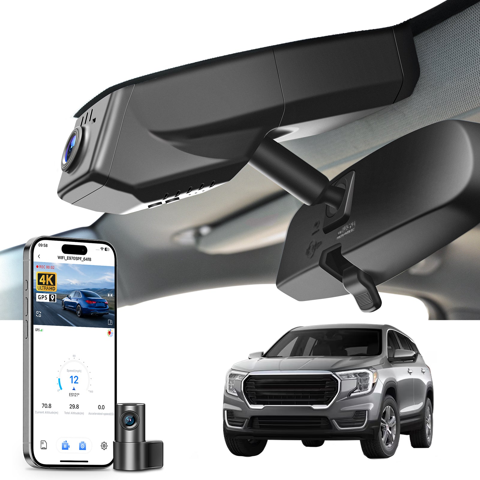 Mangoal Front 4K & Rear 2K HDR Dash Cam, Dual STARVIS 2, for GMC Terrain 2018-2024(Model B)