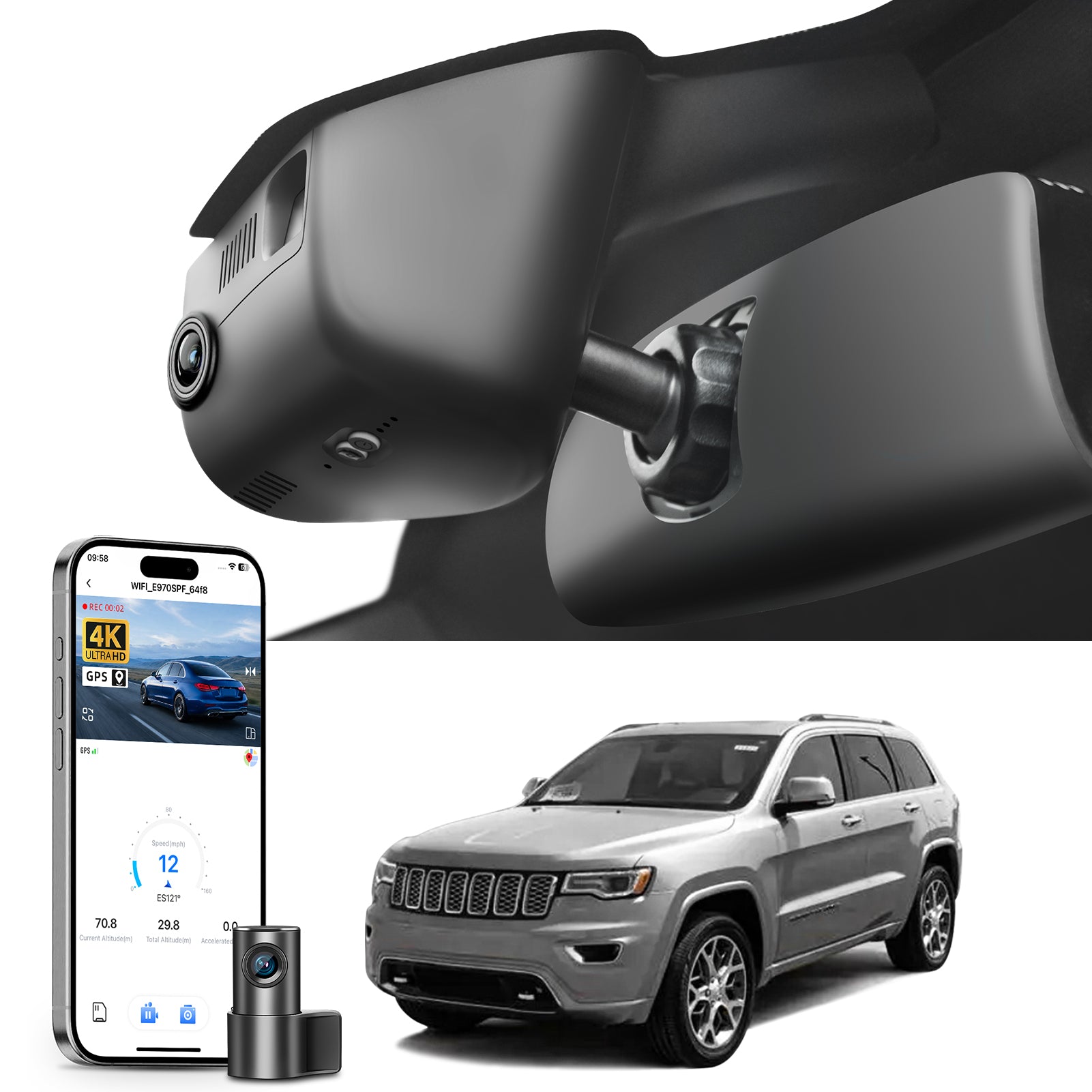 Mangoal Front 4K & Rear 2K HDR Dash Cam, Dual STARVIS 2 for Jeep Grand Cherokee 2016-2021 & WK 2022 (Model A)