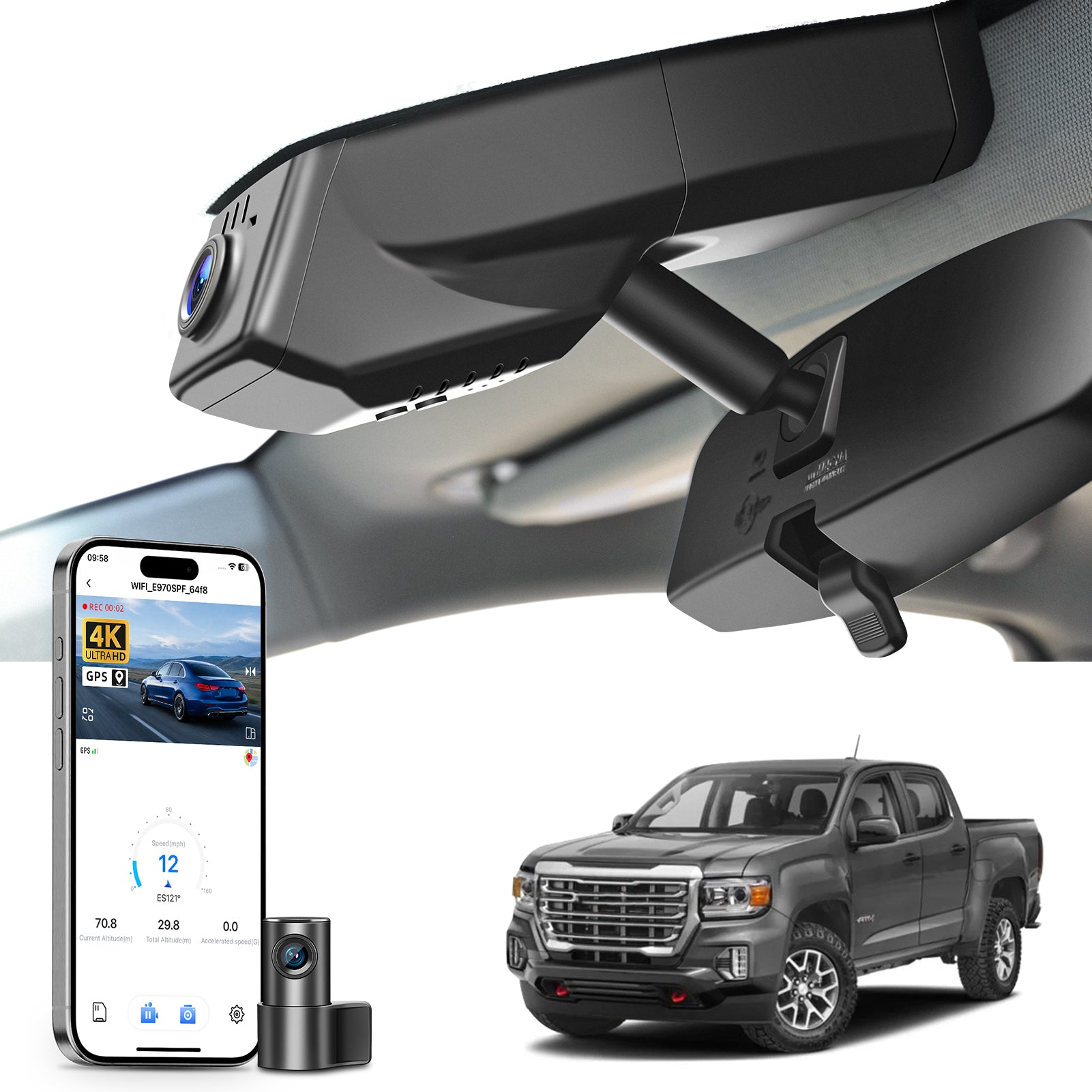 Mangoal Front 4K & Rear 2K HDR Dash Cam, Dual STARVIS 2, for GMC Canyon 2015-2022 (Model A)